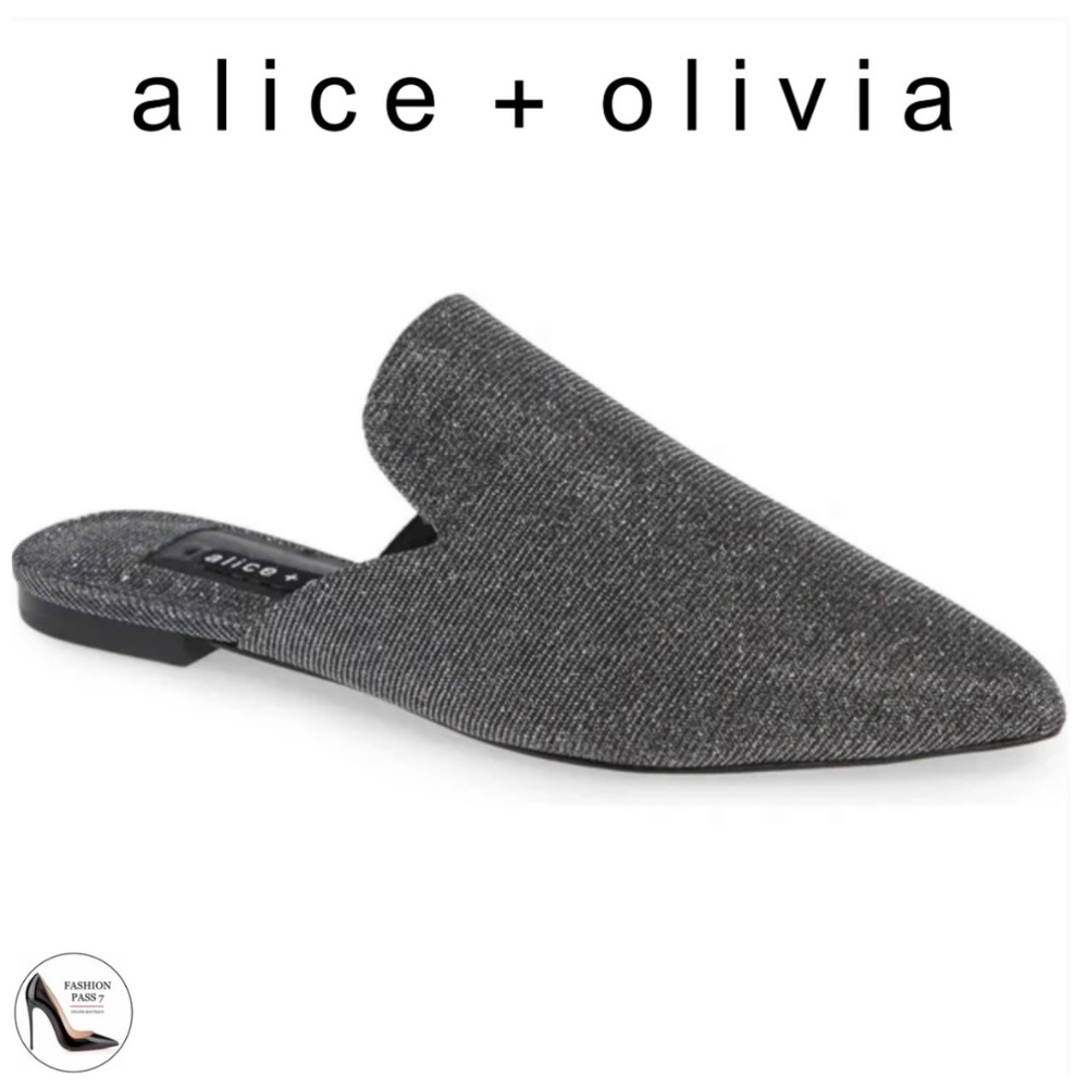 Alice + Olivia Madalyn Silver Pointed Toe Mule Loafers Designer Flat Shoes 8.5